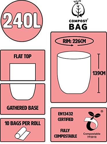 All-Green 240 Litre Compost Bag Compostable Wheelie Bin Liners with 10 Bags and Composting Guide, Green