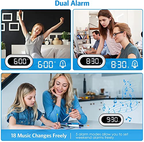 Newest Digital LED Alarm Clock with Smart Night Light, Electronic Desktop Clock with Dual Alarm, Adjustable Brightness, Snooze, Adjustable Volume, 12/24H Display,18 Ringtones for Home, Bedroom,Black
