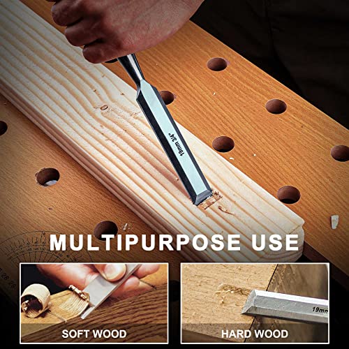 HAUTMEC 4PCS Wood Chisel Set for Woodworking, Carpentry Carving Tool with Bevel Edged Steel Blade, High Impact Handle for Woodcutting Sharpening HT0235