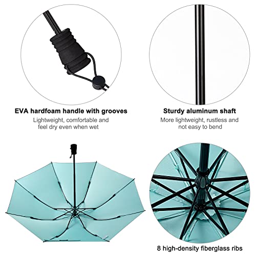 G4Free Liteflex Hiking Umbrella Small Mini Ultralight 43" Silver Travel Folding Reverse Umbrella for Trekking Backpacking with Bonus Hands Free Umbrella Kit (Lake Blue/Silver)