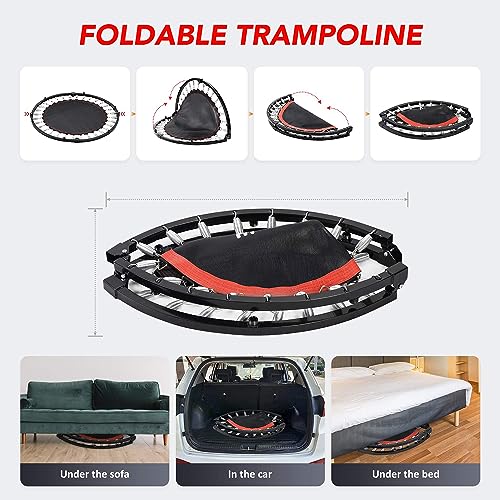 NAYUKII Mini Trampoline Fitness Rebounder for Adults and Kids Indoor&Outdoor Max Load 200kg Trampoline for Workout Fitness for Quiet and Safely Cushioned Bounce (Trampoline-Red(02)-armrest-48'')