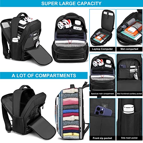 Backpack, Laptop Backpack, Carry on Backpack, Durable Large 17.3 Inch TSA Friendly Business Travel Laptop Backpack with USB Port, College School Bag for Men Women Teens Bookbag, Black