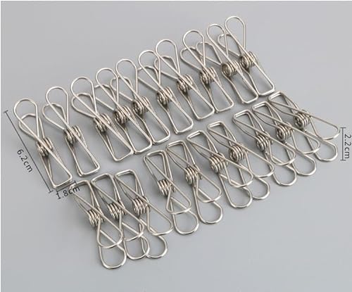 ZONADA 100 Pcs Multipurpose Stainless Steel Wire Clips Clothes Pegs Hanging Clips Pins Laundry Windproof Strong Clamps for Household and Office