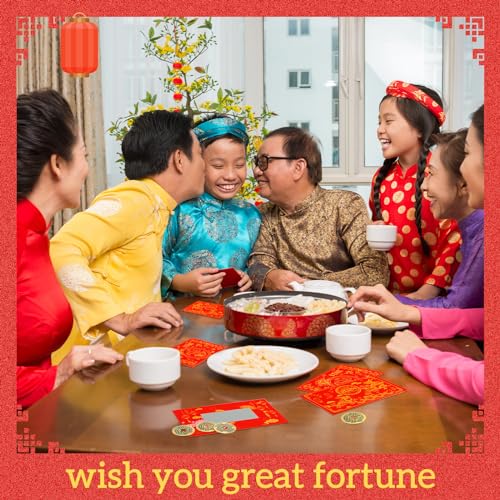 100 Pcs Chinese New Year Scratch Off Cards 2024 Year of The Dragon Fortune Cards with 25 Chinese New Year Coin Chinese Decorations Money Good Luck Charms for Party Games Good Culture (Bright Style)