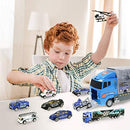 jenilily Police Car Toy Truck Mini Rescue Vehicles Playset in Carrier Truck for Kids 3 4 5 Years Old