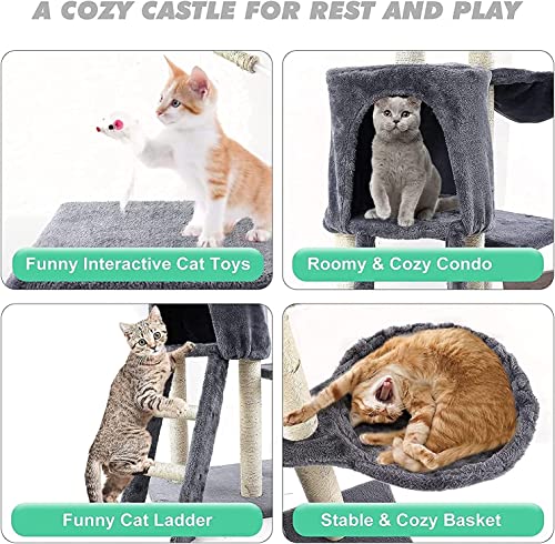 Mofish Cat Tree Stable Wooden Cat Tower Multi-Level Cat Condo with Plush Perch & Toys Cat Climbing Stand with Sisal-Covered Scratching Post Cat Furniture for Large Cats Play House for Kitten Indoor