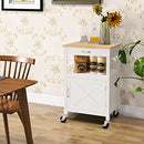 Giantex Kitchen Island Cart, Rolling Kitchen Island with Rubber Wood Top, Storage Drawer, Cabinet and Shelf, Coffee Cart on Wheels with Side Hooks for Kitchen Dining Room Living Room (White)