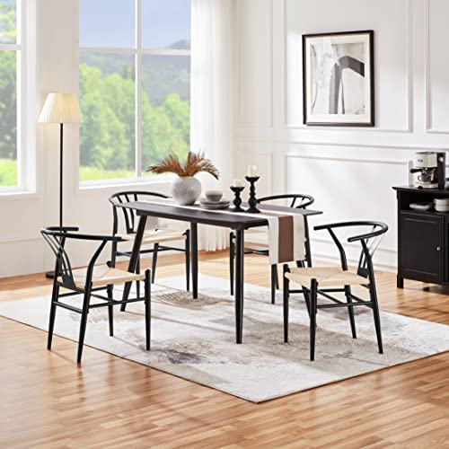 Yaheetech Weave Chair Mid-Century Modern Dining Chair Rattan Chair Metal Dining Chair Wishbone Armchairs Hemp Seat Chair Accent Chair for Kitchen, Dining, Living Room Side Chairs Set of 2, Black