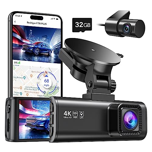 REDTIGER Dash Cam Front Rear Dash Camera 4K/2.5K Full HD Car Dashboard Recorder with 3.18” IPS Screen, Wi-Fi GPS Night Vision Loop Recording 170° Wide Angle WDR, Free 32GB Card