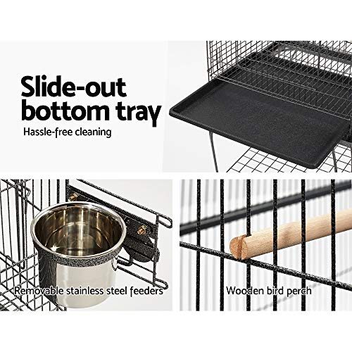 i.Pet Bird Cage 53 x 53 x 150cm Large Guinea Pig Pet Birds Parrot Ferret Cages Aviary Budgie Finch Canary Stand Toys,Black 2 Perch with Wheel + Slide-Out Removable Tray