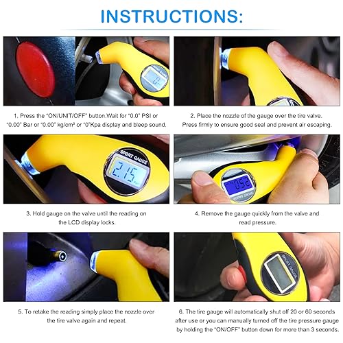 Digital Tyre Pressure Gauge Tire Gauge Car Accessories for Women & Men Pressure Check Tool for Car Truck Motocycle Bicycle Jeep TPG973 - Yellow