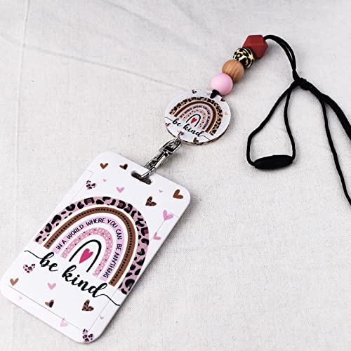 ZUGZWANG Teacher Lanyards for Id Badges and Keys, Cute Beaded Lanyard with Badge Holder for Women Teacher Nurse (Be Kind-B)