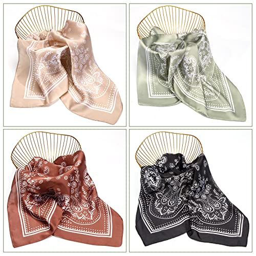 Zhanmai 8 Pcs 27.5 x 27.5 Inch Square Satin Head Scarves Women Silk Bandana Hair Scarves Hair Wrap Neck Scarf for Sleeping, Elegant Pattern, 27.56 x 27.56 inches