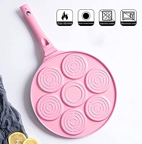 Kids Pancake Maker Pan, 7-Cup Animal Pancake Mold, Nonstick Grill Pan, Mini Blini Pancakes Mold for Children, 10 Inch, Frying Pan Omelet Pan for Burger Eggs Ham Pancake Maker With Silicone Brush (Pink)