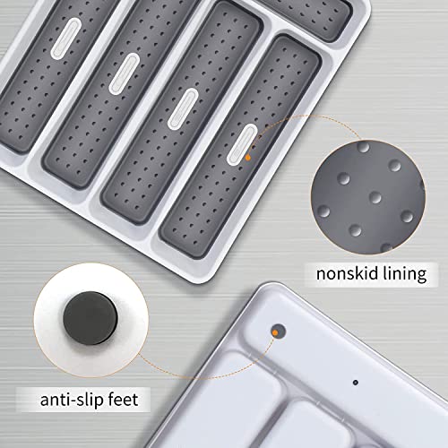 FYY Cutlery Organizer for Drawer, 5 Compartments Drawer Organizer, Kitchen Storage Tray for Flatware, Silverware, Cooking Utensils, BPA Free Plastic Cutlery Tray for Kitchen Bathroom & Office Supplies