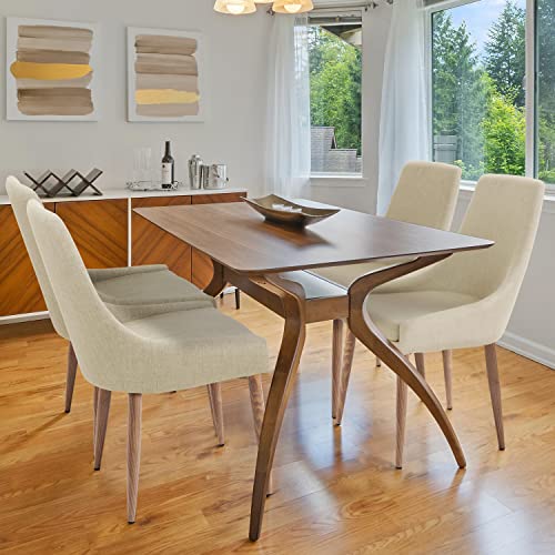 E&D FURNITURE Dining Chairs, Upholstered Metal Leg Living Room Chair Set of 4 Accent Beige Fabric Dining Comfy Chair for Kitchen and Dining Room