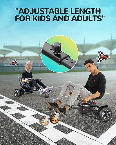 Gyroshoes K2 Hoverboard Seat Attachment with Rear Shock Absorption, Compatible with 6.5" 8" 10" Hoverboard, Hoverboard Go Kart for Kids and Adults with Adjustable Frame Length and All Terrain Wheel