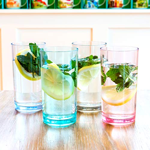 Youngever 8 Pack 500ML Plastic Water Tumbler, Set of 8, Plastic Glasses, Re-usable Plastic Cups, Unbreakable Glasses, Plastic Tumblers (4 Colors)