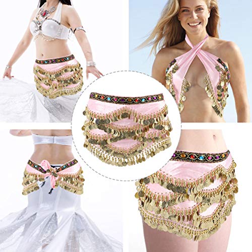 CLISPEED 1 Pc Skirts for Women wrap Skirt Latin Dance Hip Scarf Clothes Women Belly Dancing Belt Hip Skirt Tassel Scarf Sequin wrap Kamal Women's Sequins Pink