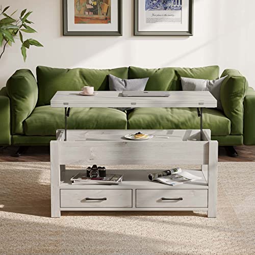 Rolanstar Coffee Table Lift Top, Multi-Function Convertible Coffee Table with Drawers and Hidden Compartment, Coffee Table Converts to Dining Table for Living Room, Home Office,Grey