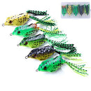 OriGlam 【Happy Shopping Day】 5pcs Topwater Frog Lures, Frog Crankbait Tackle, Frog Fishing Lures Soft Fishing Baits, Hollow Body 3D Eyes Frog Lure Weedless Swimbait with Hook for Bass Pike