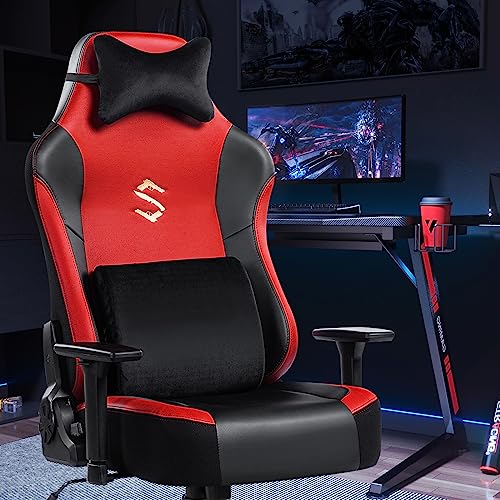 Fantasylab Big and Tall Gaming Chair Office Chair Gaming Chair with Massage Lumbar Pillow Gamer Chair for Adults Computer Game Chair with Adjustable Armrest High-Back PU Leather Gaming Chair 400lb
