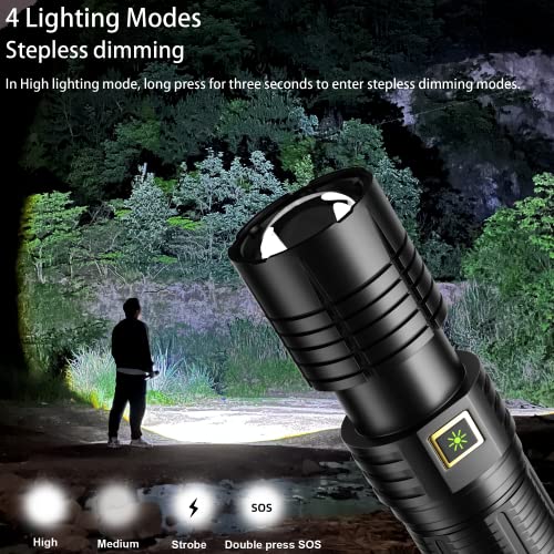 【6000mAh High Capacity】Led Torch 20000 Lumens Super Bright,Rechargeable Flashlight 5 Modes,IPX6 Waterproof Torches with Intelligent Power Display,Zoomable Flash Light for Camping Hiking Emergency Use