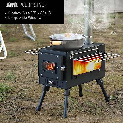 Preself Hot Tent Stove, Large Side Window, Winter Wood Burning Stove for Heating Cooking Camping Hunting (XL)