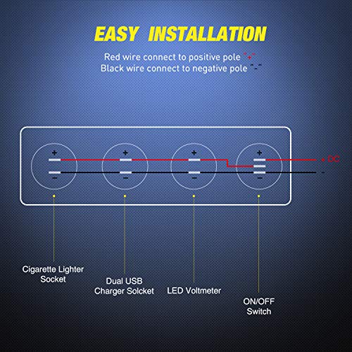 Nilight 4 in 1 ON/OFF Charger Socket Panel Dual USB Socket Power Outlet & LED Voltmeter &Cigarette Lighter Socket& LED Lighted ON Off Rocker Toggle Switch for Truck Car Marine Boats RV