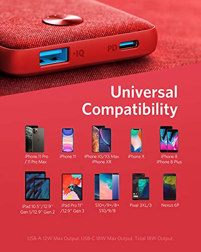 Anker PowerCore Sense 10000 PD Powerbank, 10000mAh Portable Charger USB-C Power Delivery (18W) for iPhone12 Pro/12/12 Mini 11/11 Pro/11 Pro Max/8/ X/XS/XR, S10, Pixel 3, iPad Pro 2018 & More