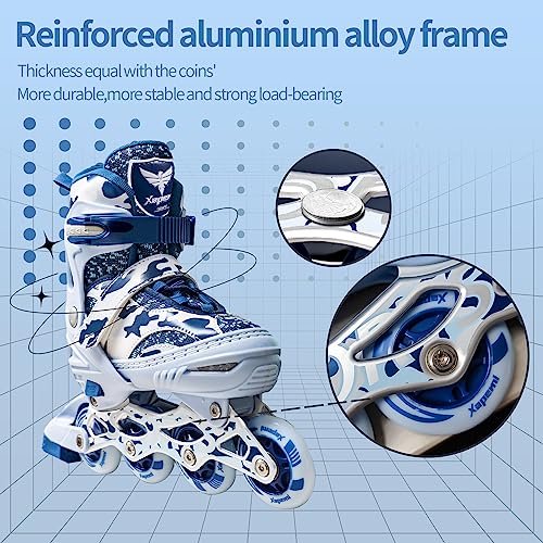 Adjustable Roller Blades, Inline Skates for Girls Kids, Light Up Adult Roller Blades Skates for Boys Girls Children Teens Women Outdoor Indoor (Sky Blue Camo, Medium - Big Kids (1-4 US))