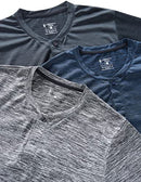 3 Pack: Mens Polo Shirts, Business Casual Golf Henley Work Shirts for Men, Collarless Short Sleeve Stylish Athletic Tshirts, Heather Gray/Navy/Black, 5X-Large