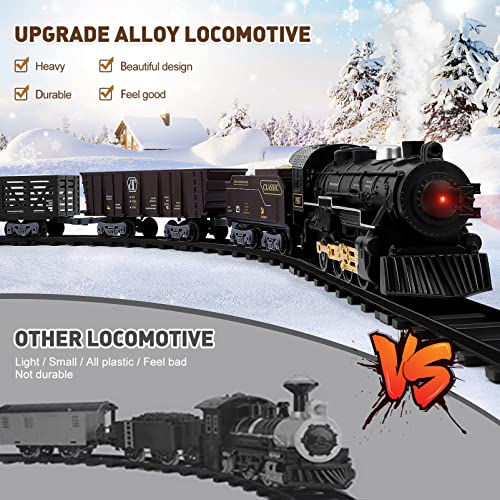 TOYANDONA Electric Train Set for Kids, Battery-Powered Train Toy Set with Smokes, Lights & Sound Include 4 Cars and 18 Tracks, Classic Toy Train Set Gifts for 3 4 5 6 Years Old Boys Girls