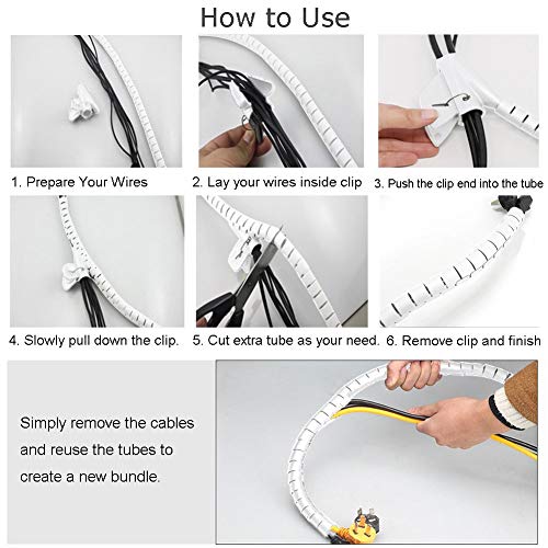 118" White Cable Management Zipper Tubes, Power Cord Organizer Protectors for Pets, 2 Pack VIWIEU Cable Bundler with Free Electrical Cable Clips and Zip Ties, Computer Under Desk Wire Holder Solutions