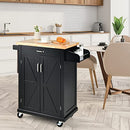 Giantex Kitchen Cart w/Rubber Wood Top, Movable Kitchen Island with 1 Deep Drawer & 2-Door Cabinet, Spice Rack & Towel Bar, Rolling Serving Cart for Kitchen, Dining Room, Bar (Black)