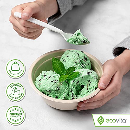 100% Compostable Disposable Spoons Biodegradable Cutlery Set - 140 Large Utensils (6.5 in.) EcoFriendly Durable and Heat Resistant with Convenient Tray by Ecovita