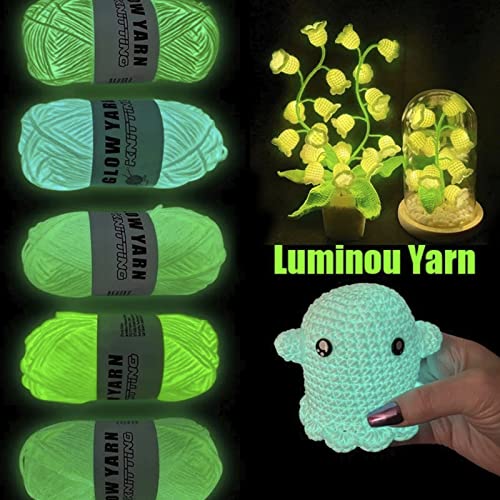 5 Rolls Glow in The Dark Yarn 58 Yard Luminous Yarn for Crocheting Soft Glow Crochet Yarn 5 Colors Glow Yarn Knitting Creative Luminous Knitting Yarn Fluorescent Yarn for DIY Arts Crafts Party