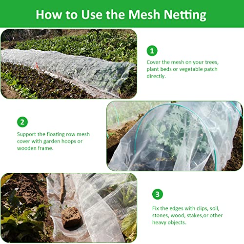 Toolifer Thickened Garden Netting, 10x33FT Garden Netting Pest Barrier for Greenhouse Garden Bed Cover, Durable Garden Mesh Netting Row Cover Protect Plant Fruit Vegetable Flower Crop from Bird Pest