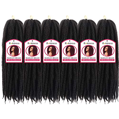 Marley Afro Braid Hair Extensions, Kinky Curly Bulk Twist Crochet Braids 24 Strands/Pcs, 65G (18"6pcs, 1B