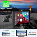 Carpuride W707 Wireless Apple Carplay & Android Auto, 7 Inch HD IPS Touchscreen Car Radio with Button, Bluetooth 5.0/Google/Mirror Link/GPS/Siri/Mic/FM Portable Car Stereo, Dash Windshield Mounted