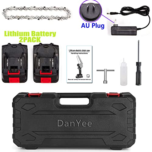 DanYee Mini Chainsaw 6 Inch 【1 Year Warranty】 Cordless Electric Handheld Chainsaw 21v Portable Battery Powered Chain Saws with Safety Lock, (2 batteries and 2 chains 0.7kg) (6 Inch Mini Chainsaw)