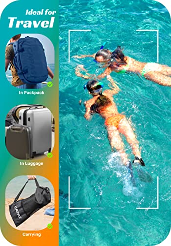 CAPAS Snorkel Mask Fins Set, Travel Size Snorkeling Gear for Adults with Short Adjustable Swim Fins, High Resistant Scuba Diving Mask and Dry Top Snorkel, Come with a Carrying Bag