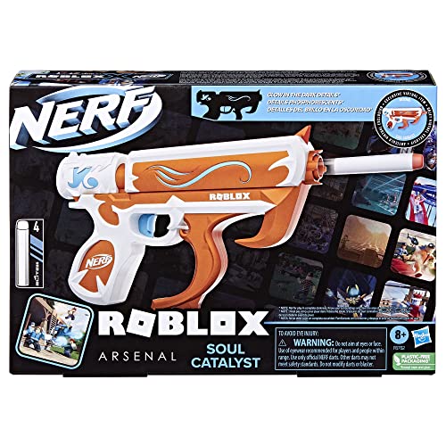Nerf Roblox Arsenal: Soul Catalyst Dart Blaster, Includes Code to Redeem Exclusive Virtual Item, 4 Elite Nerf Darts, Outdoor Games