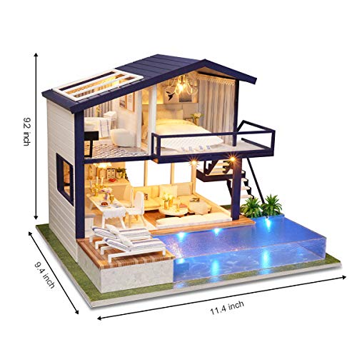 GuDoQi DIY Miniature Dollhouse Kit, Mini Dollhouse with Furniture, Tiny House Kit Plus Dust Cover and Music Movement, DIY Miniature Kits to Build, Time Apartment