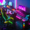 ADVWIN Gaming Desk LED Gaming Workstation RGB Light Computer Desk Z Shaped, Black Pc Gaming Table with Carbon Fiber Surface Cup Holder & Headphone Hook, (L-47 W-24 H-29.5")