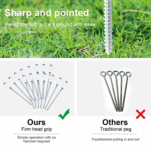 Anturnpet Tent Stakes Threaded - 15Pcs Heavy Duty Tent Pegs, Screw Style, Glow-in-The-Dark, 4 Pack Tent Rope with Aluminum Cord Adjuster +Hex Drill Bit + Storage Bag, for Set Up Tent