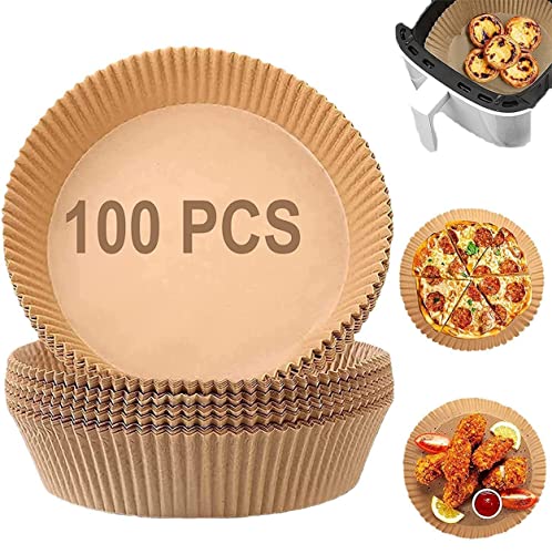 100 PCS Air Fryer Disposable Paper Liner, Non-Stick Air Fryer Disposable Liners 7.9 Inch, Baking Roasting Food Grade Paper for Air Fryer, Microwave Oven, Frying Pan, Oil-proof, Water-proof (100PCS-7.9 inch Round)