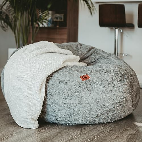 CordaRoy's Faux Fur Bean Bag Chair, Convertible Chair Folds from Bean Bag to Lounger, As Seen on Shark Tank, Grey - Full Size