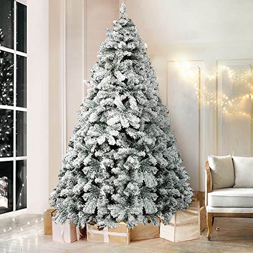 Jingle Jollys Christmas Tree 2.1m Snowy Xmas Trees, Decorations Holiday Party Gift Home Garden Store Decor, 7ft 859 Tips Flocked Snow Foliage Easy Assembly Indoor Outdoor