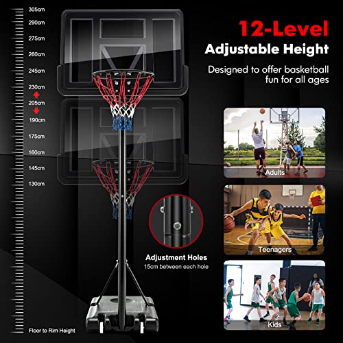 Costway Basketball Hoop Stand, Rim Height Adjustable 4.25ft - 10ft, Basketball Stand System with Net, Shatterproof Backboard & Wheels, Adjustable Basketball Hoop System for Adults